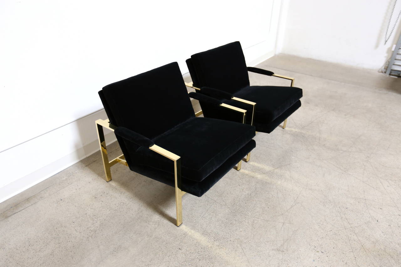 Pair of Mirror Polished Brass Lounge Chairs by Milo Baughman 2