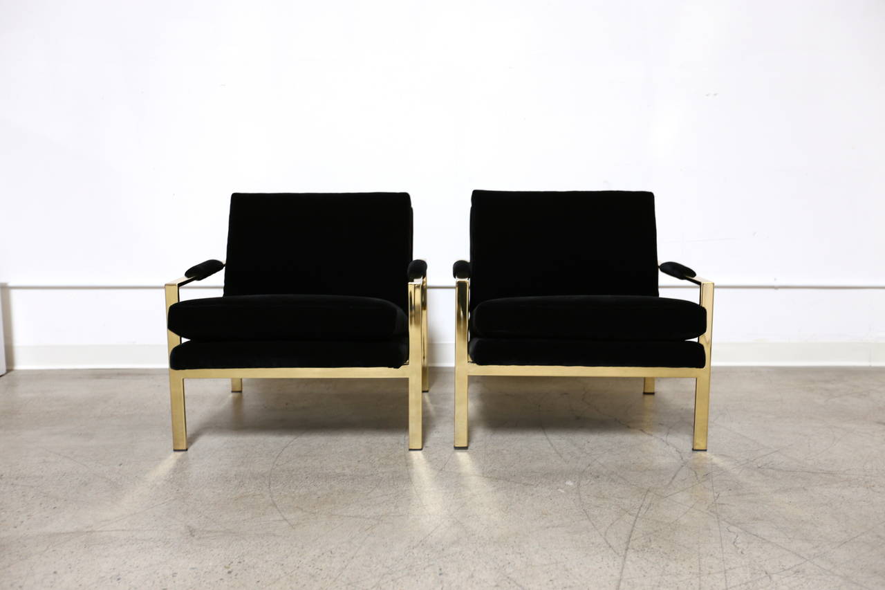 Pair of Mirror Polished Brass Lounge Chairs by Milo Baughman 3