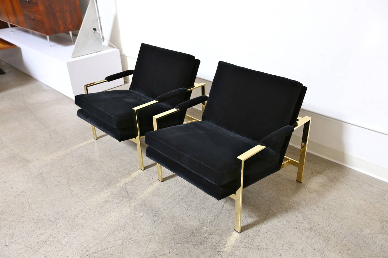 American Pair of Mirror Polished Brass Lounge Chairs by Milo Baughman
