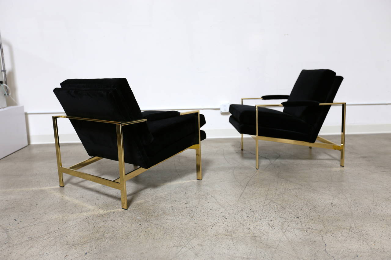Pair of Mirror Polished Brass Lounge Chairs by Milo Baughman In Excellent Condition In Costa Mesa, CA