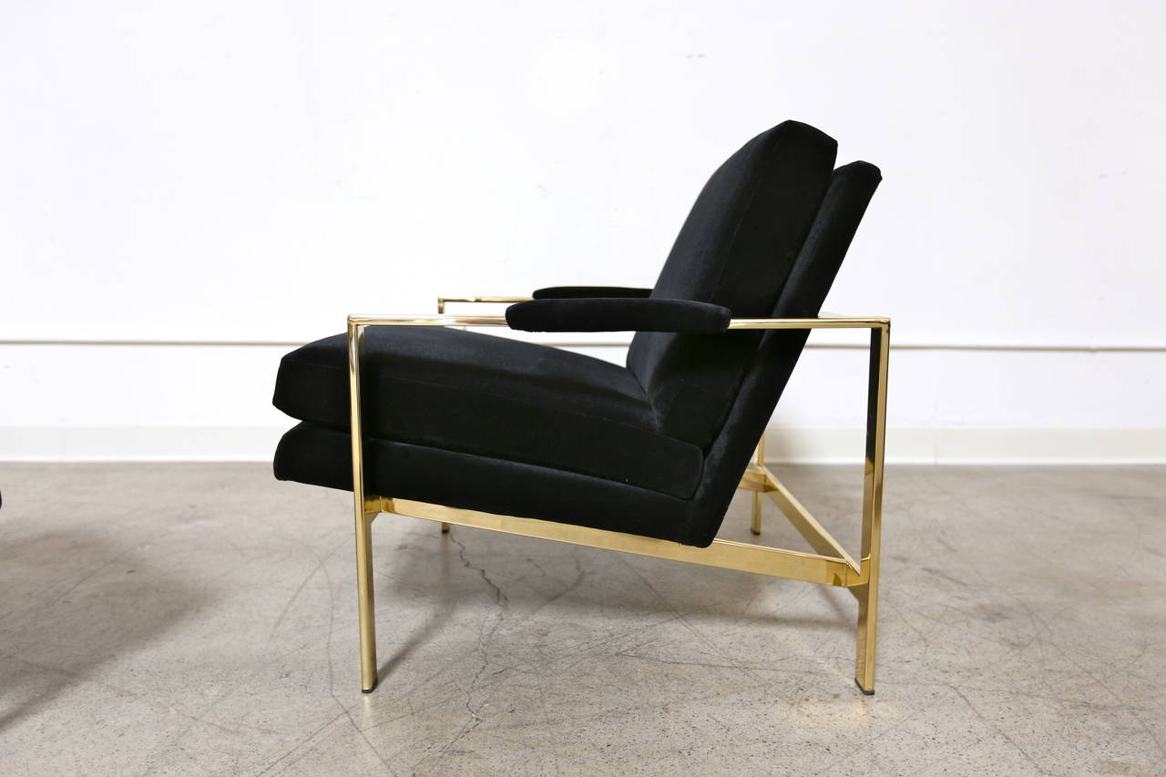 20th Century Pair of Mirror Polished Brass Lounge Chairs by Milo Baughman