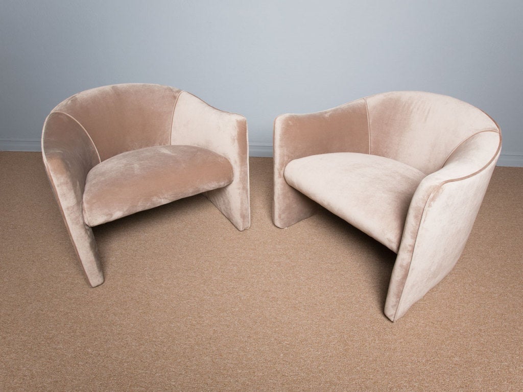 Velvet Pair of 1970's Lounge Chairs by Metropolitan chairs by METROPOLITAN