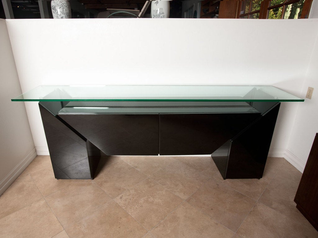 French Sleek Black Lacquered Sideboard by Gorgoni Luigi 1983
