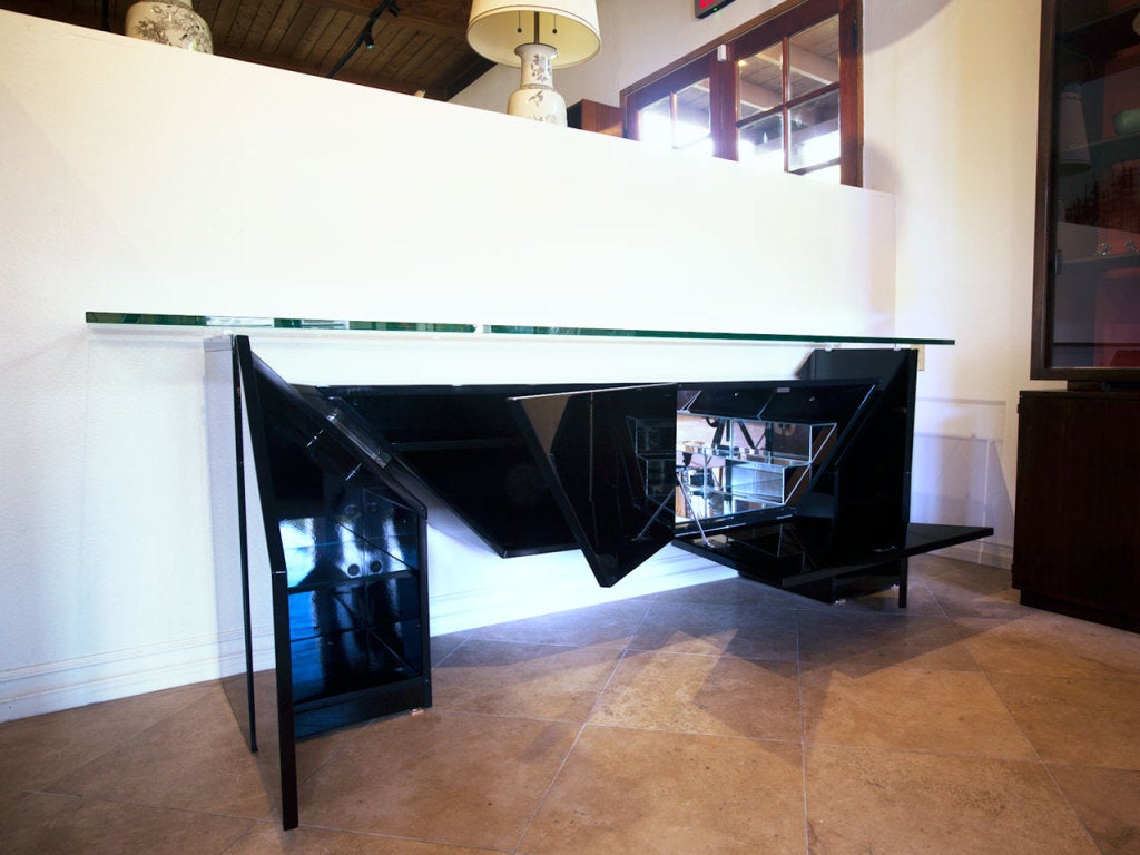 Wood Sleek Black Lacquered Sideboard by Gorgoni Luigi 1983