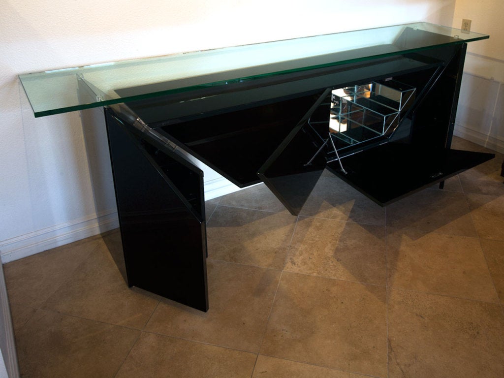 Sleek Black Lacquered Sideboard by Gorgoni Luigi 1983 1