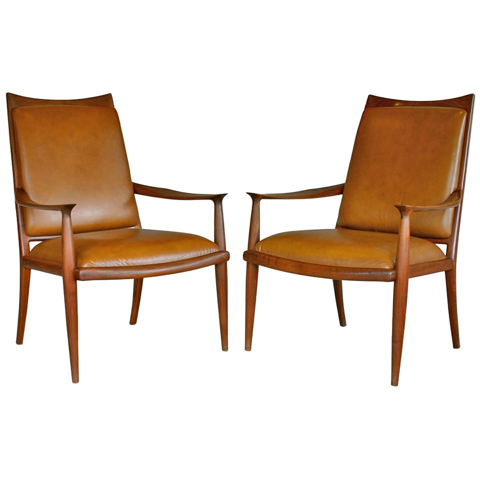 Pair of Handcrafted High Back Lounge Chairs by John Nyquist