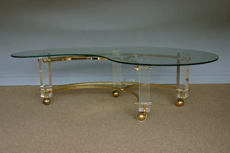 Lucite & Glass Kidney Shaped Table by Charles Hollis Jones