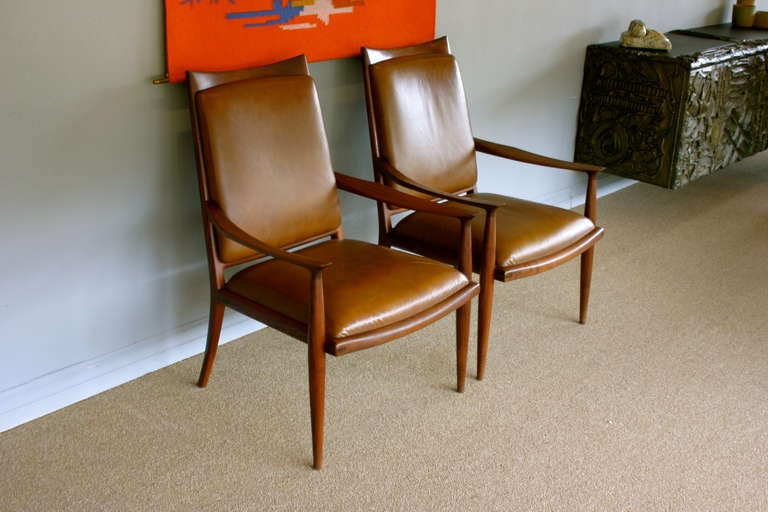 Pair of handcrafted high back lounge chairs by California craftsman John Nyquist.