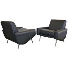 Pair of Leather Lounge Chairs by Pierre Guariche for Airborne France