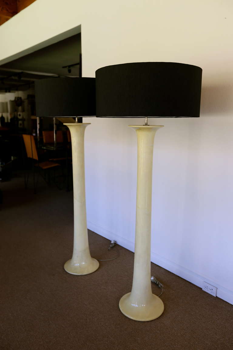 Mid-Century Modern Pair of Lacquered Goatskin Floor Lamps