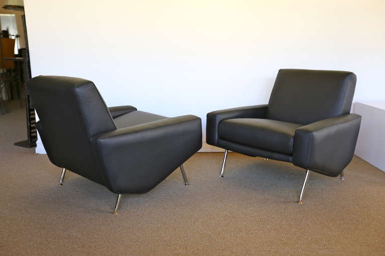 Pair of Leather Lounge Chairs by Pierre Guariche for Airborne France.