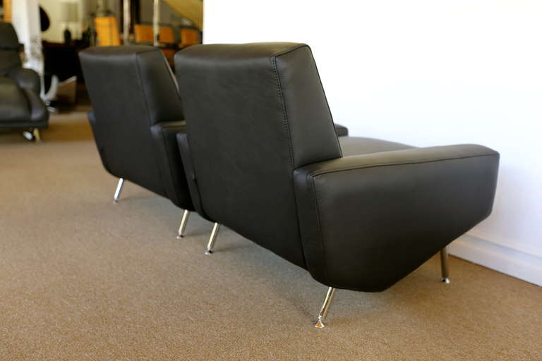 French Pair of Leather Lounge Chairs by Pierre Guariche for Airborne France