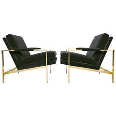 Pair of Mirror Polished Brass Lounge Chairs by Milo Baughman