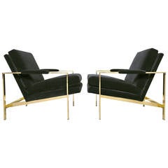 Pair of Mirror Polished Brass Lounge Chairs by Milo Baughman