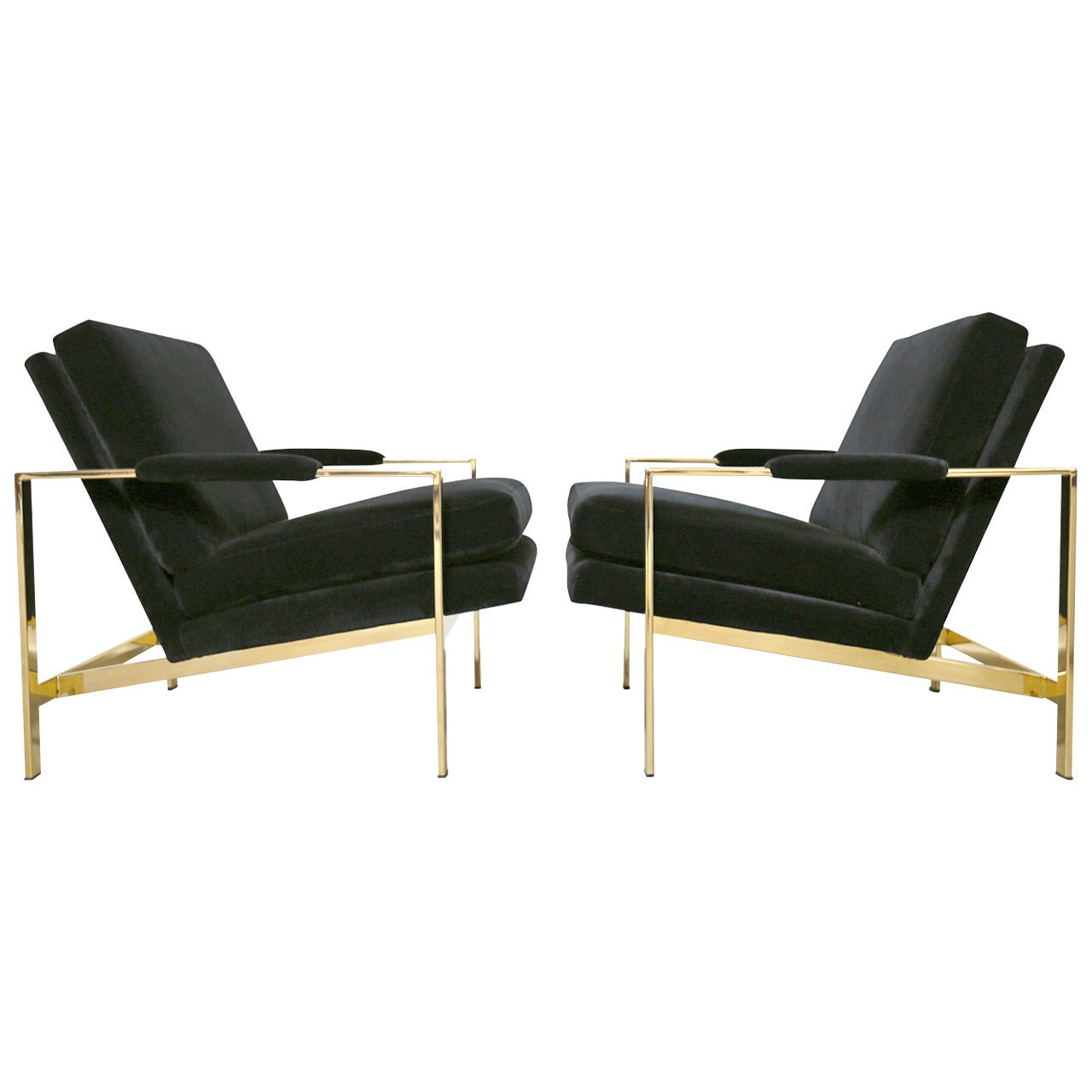 Pair of Mirror Polished Brass Lounge Chairs by Milo Baughman