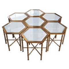 Set Of Seven Faux Bamboo Brass Hexagonal Tables By Mastercraft