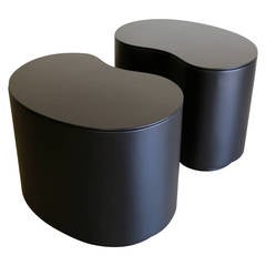 Pair of Black Leather Wrapped Free-Form Side Tables