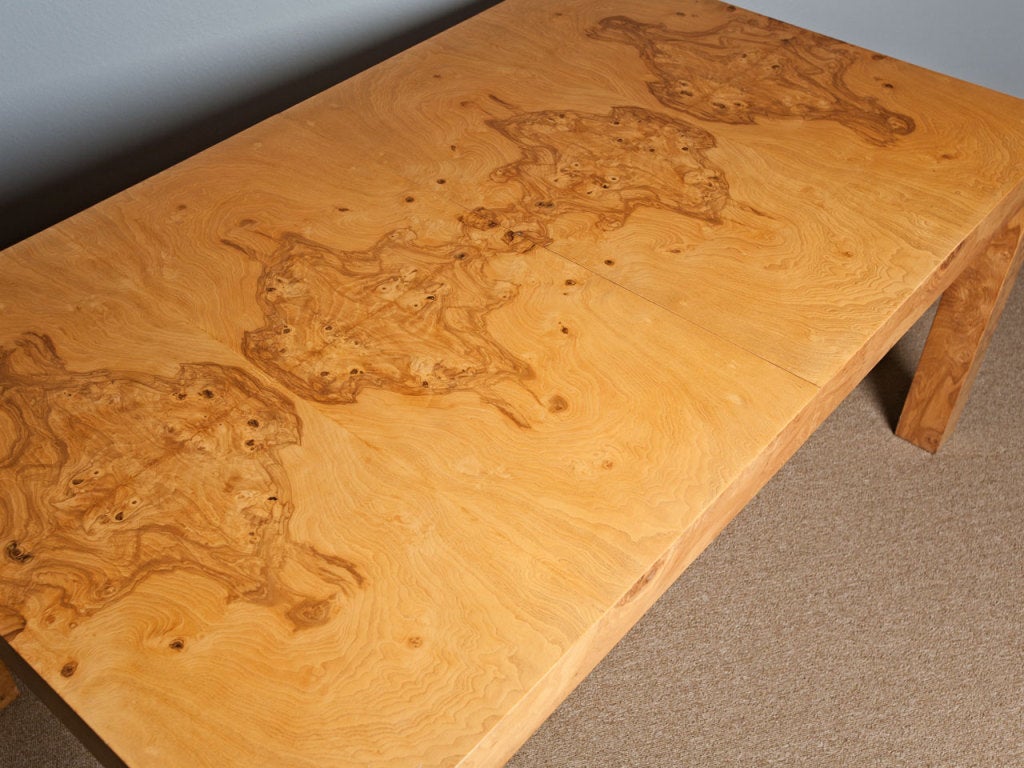 American Burl Wood Parsons Dining Table By Milo Baughman