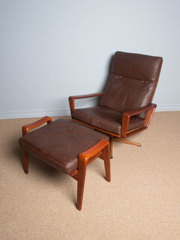 Teak and leather lounge chair by KOMFORT of Denmark at 1stDibs
