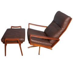 Teak and leather lounge chair by KOMFORT of Denmark