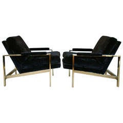 Pair of Mirror Polished Brass Lounge Chairs by Milo Baughman for Thayer Coggin