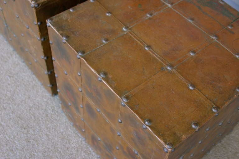 Late 20th Century Pair Of Copper Clad Studded Cube Side Tables