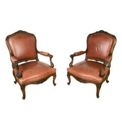 Pair  Louis XV style hand carved walnut french chairs