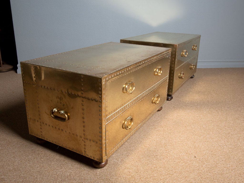 Pair Of Studded Brass Chest By Sarreid Ltd. Of Spain at 1stDibs