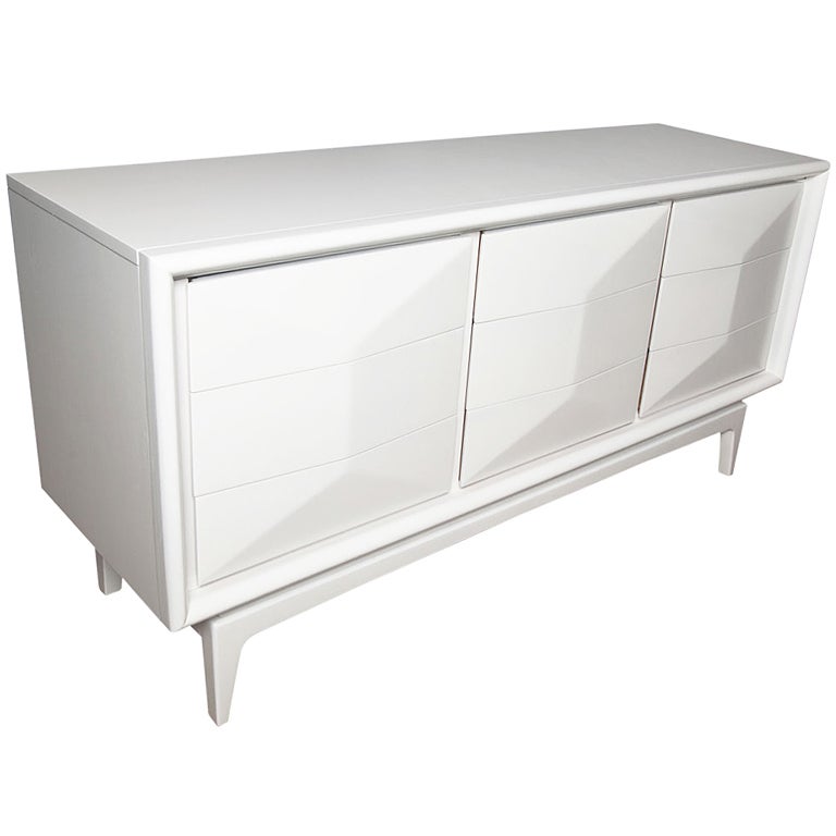Diamond front satin white lacquered dresser