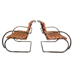 Pair Mies Van Der Rohe "Mr" Arm Lounge Chairs