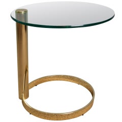 Round Cantilevered Brass And Glass Side Table