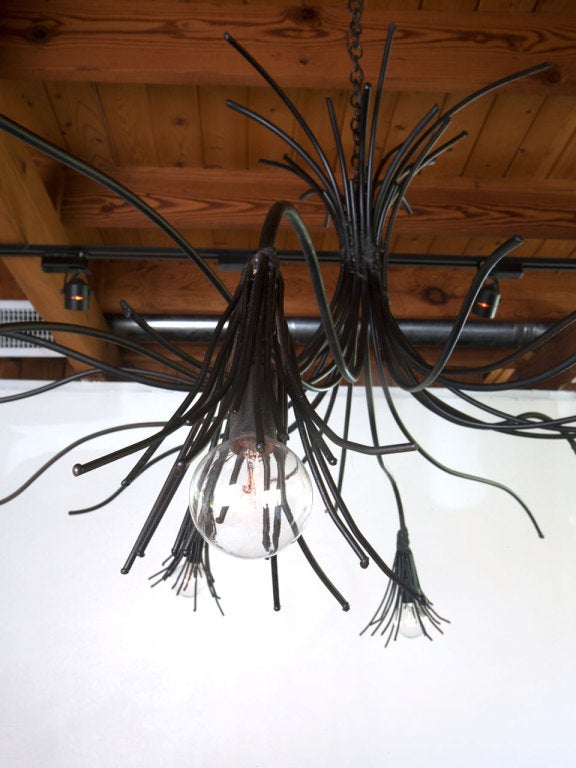 Brutal Torch Cut Hand Wrought Iron Chandelier In Excellent Condition In Costa Mesa, CA