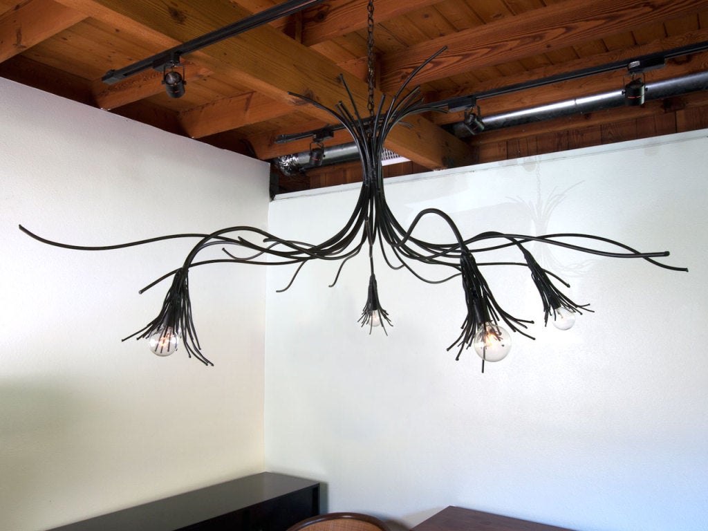 Mid-20th Century Brutal Torch Cut Hand Wrought Iron Chandelier