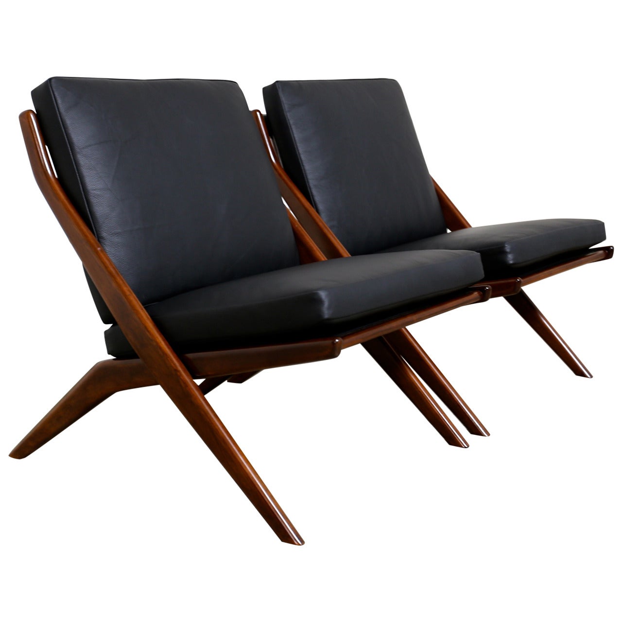 Pair of Leather Folke Ohlsson "Scissor" Chairs