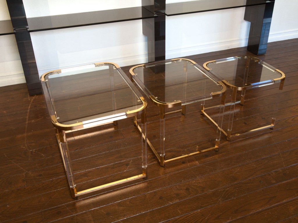 American Set Of Lucite & Brass Nesting Tables By Charles Hollis Jones