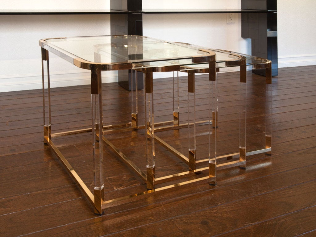 Set Of Lucite & Brass Nesting Tables By Charles Hollis Jones 2