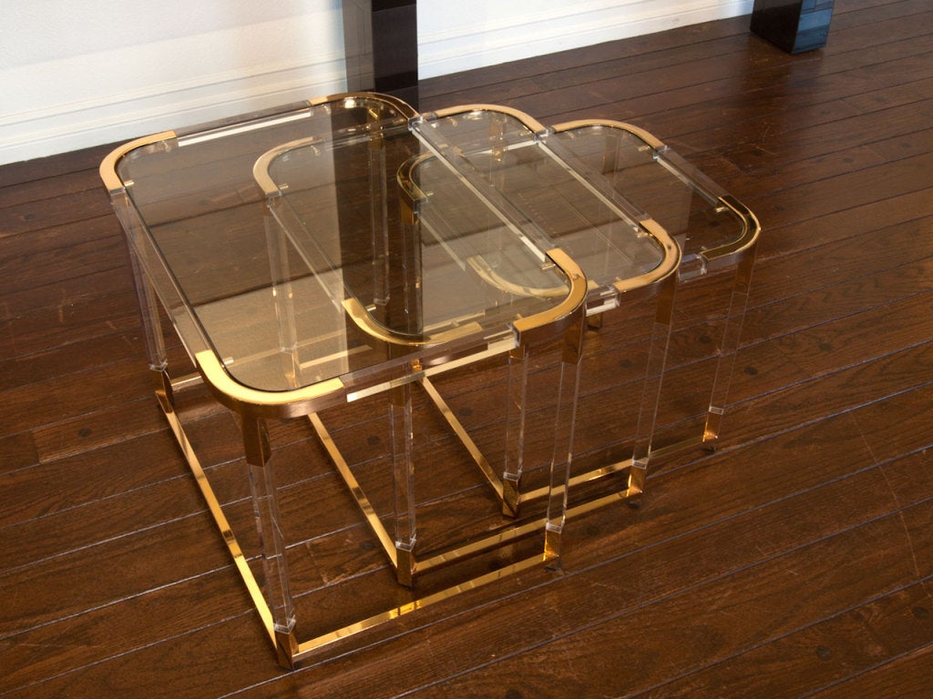 Set Of Lucite & Brass Nesting Tables By Charles Hollis Jones 3