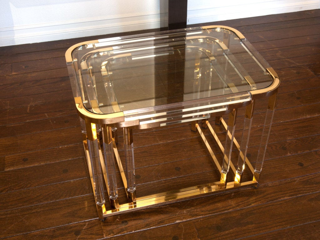 Set Of Lucite & Brass Nesting Tables By Charles Hollis Jones 4