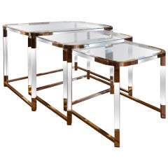 Vintage Set Of Lucite & Brass Nesting Tables By Charles Hollis Jones