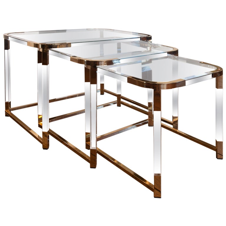 Set Of Lucite & Brass Nesting Tables By Charles Hollis Jones