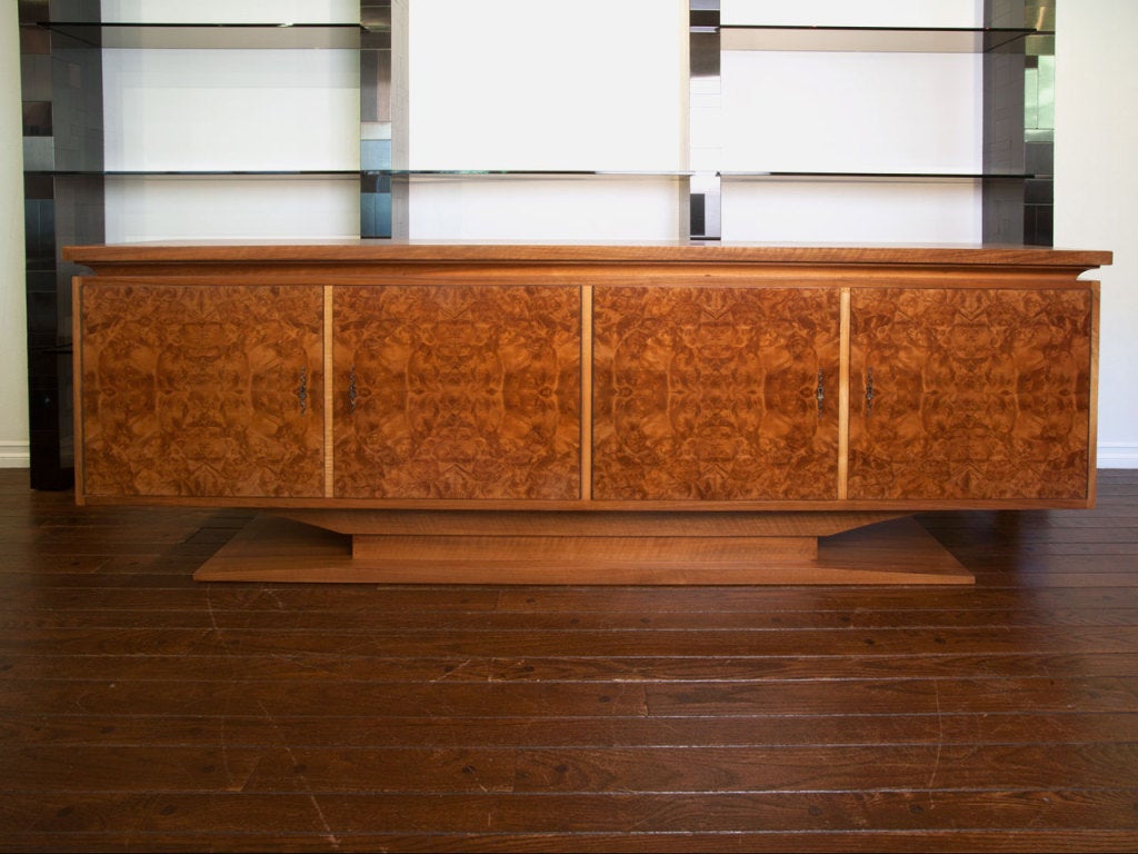 French burl wood credenza.  Dynamic grained burl wood doors.