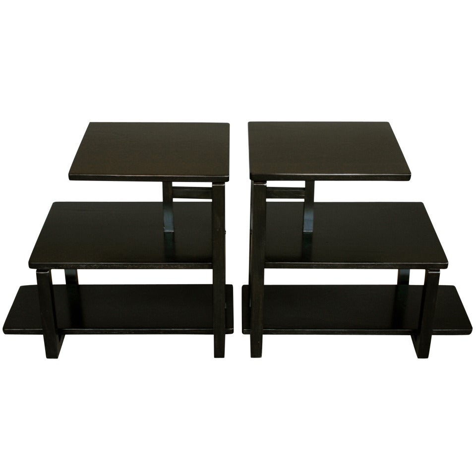 Pair Of Ebonized Three Tiered Side Tables
