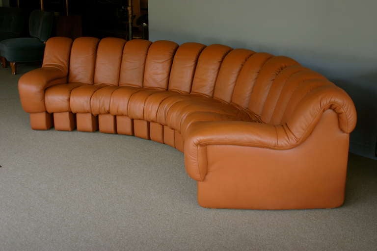 De Sede non-stop leather sofa DS-600. Designed by Ueli Berger,Elenora Peduzzi-Riva and Heinz Ulrich, manufactured by De Sede and Distributed by Stendig.  14 pieces.