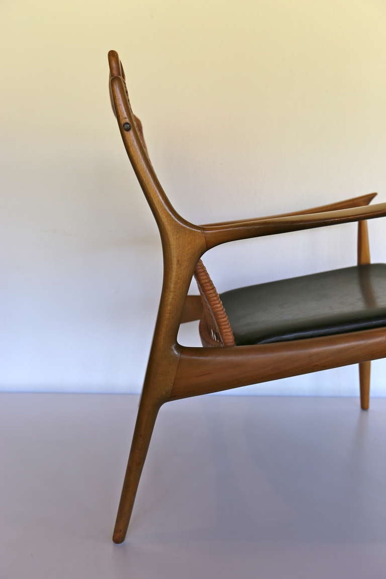 Danish Caned Lounge Chair by IB KOFOD LARSEN for Selig of Denmark