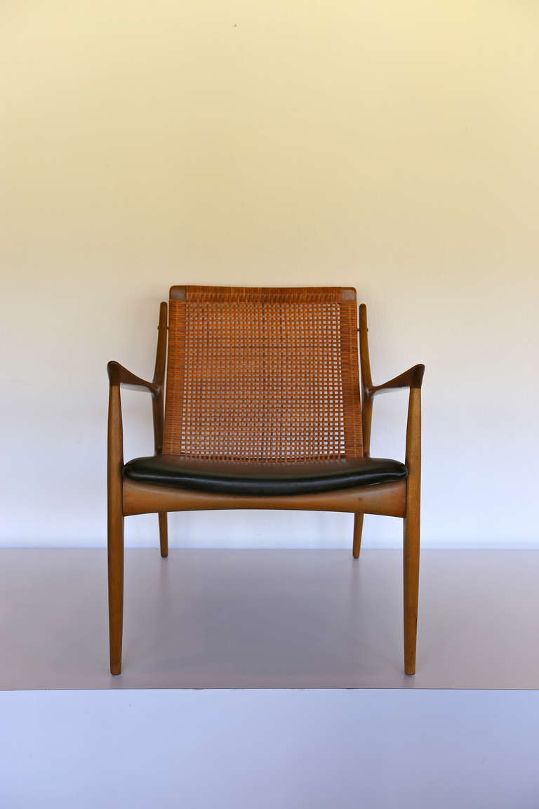 Mid-Century Modern Caned Lounge Chair by IB KOFOD LARSEN for Selig of Denmark