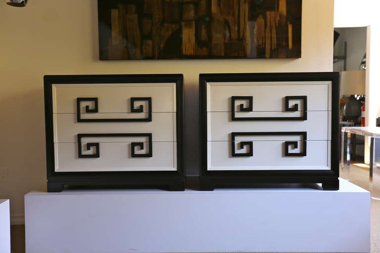 Pair of Greek Key chests by Kittinger. White and black.