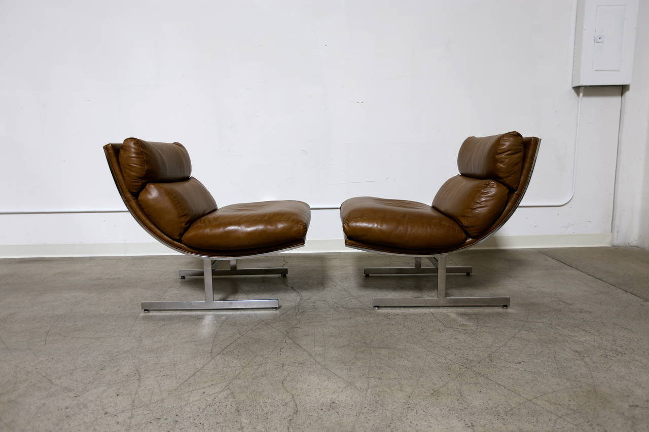 Leather Pair of Lounge Chairs and Ottoman by Kipp Stewart for Directional