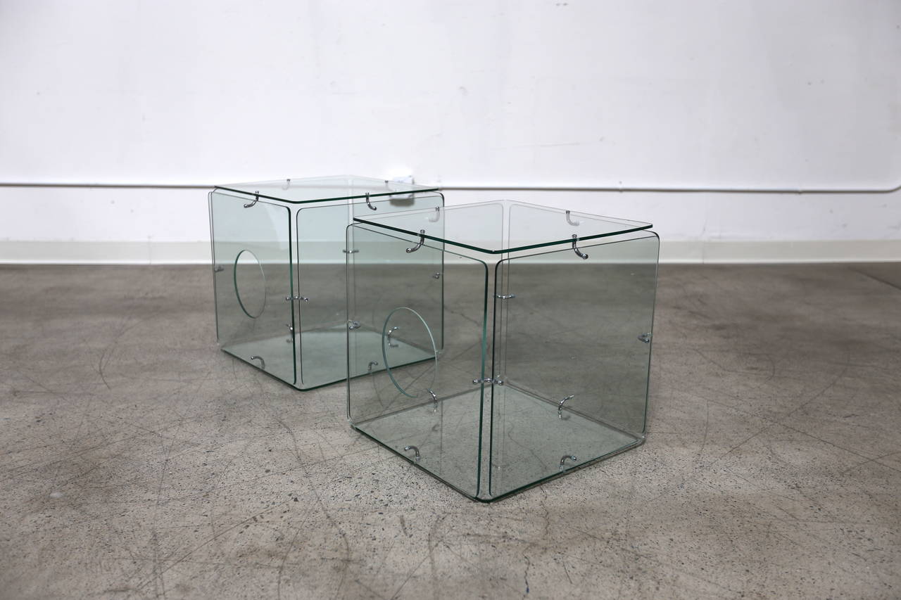 Pair of glass cube tables by Gerald McCabe for Eon Furniture, 1963.