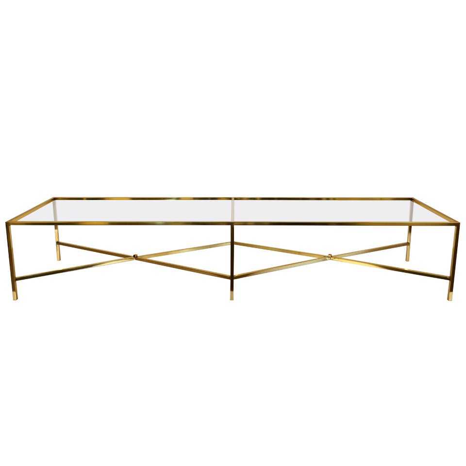 Polished Solid Brass "X" Base Coffee Table