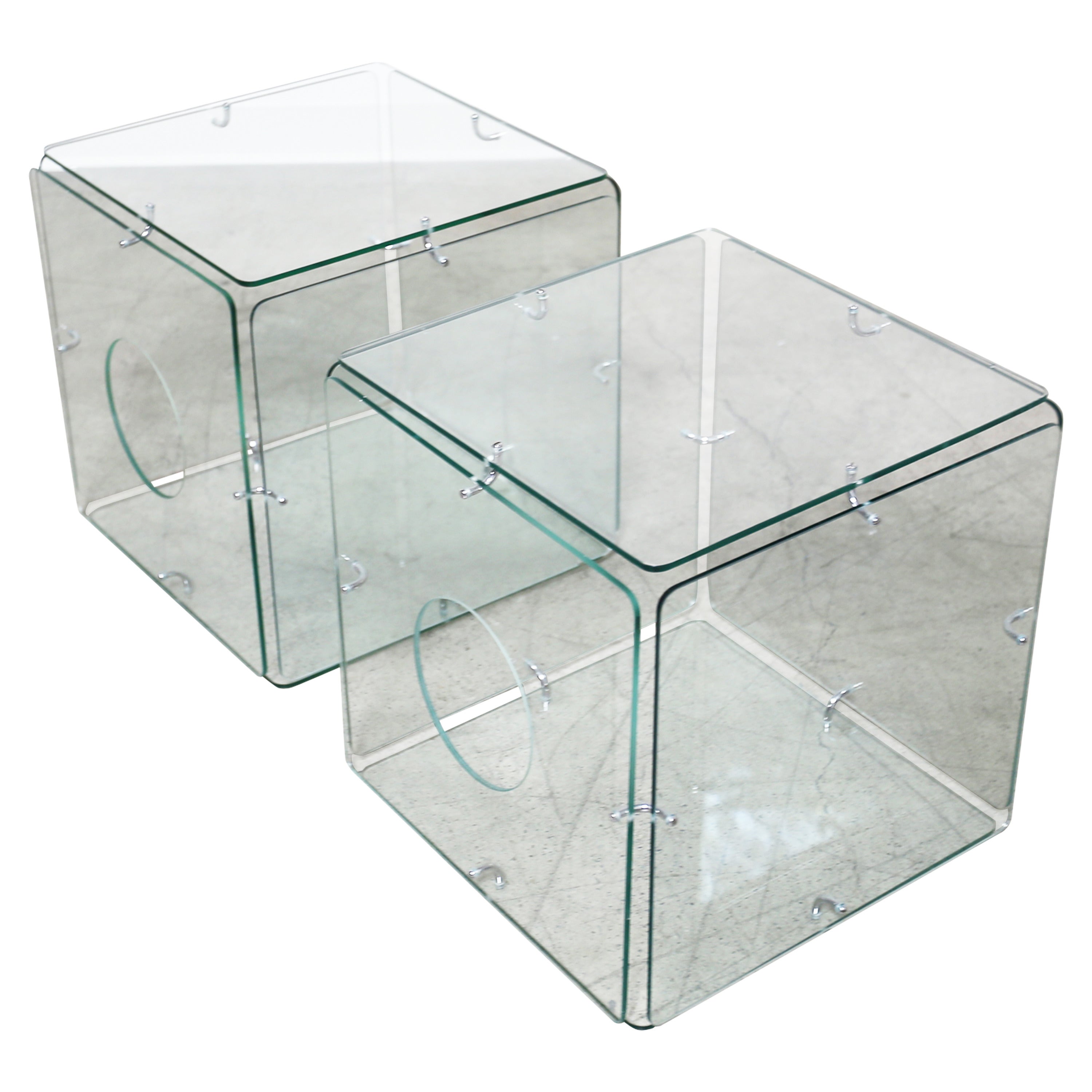 Pair of Glass Cube Tables by Gerald McCabe